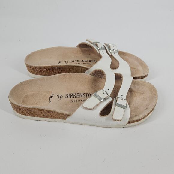 Birkenstock White Leather Double Strap Buckle Sandals 5 - Picture 5 of 8